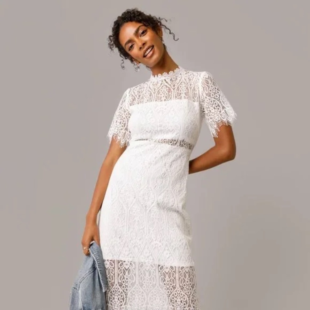 Francesca's Rhea White Lace Midi Dress